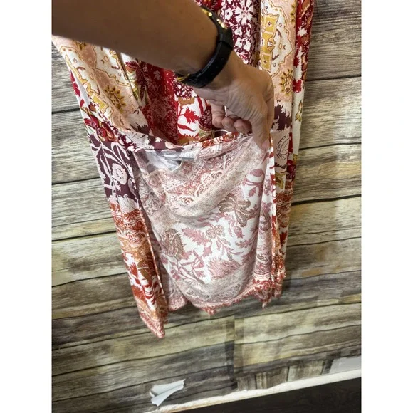 Anthropologie Indira Patchwork Boho Maxi Skirt Pink Rose Smocked Slit Large NEW - Picture 7 of 10